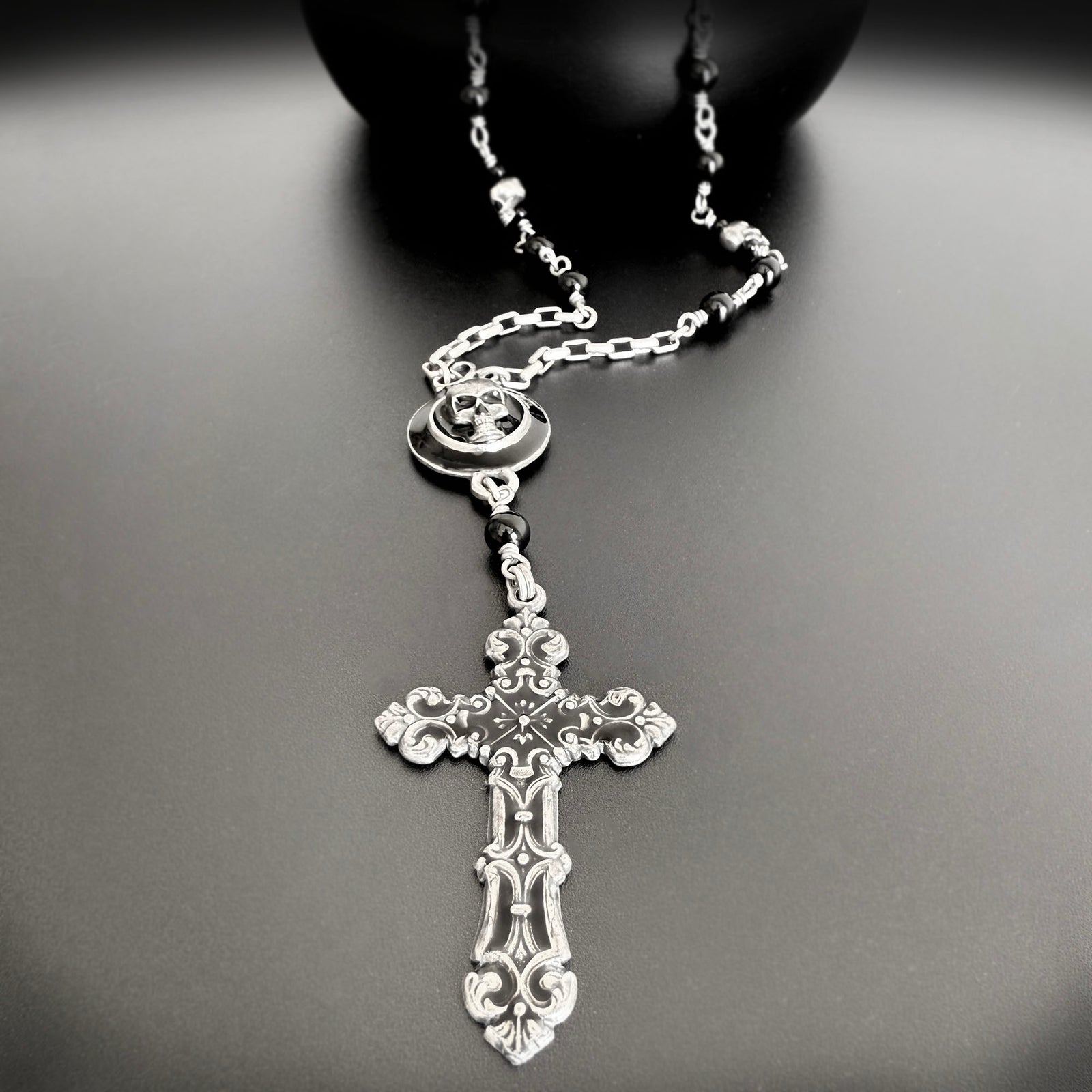 Dark Oath Skull Rosary Necklace