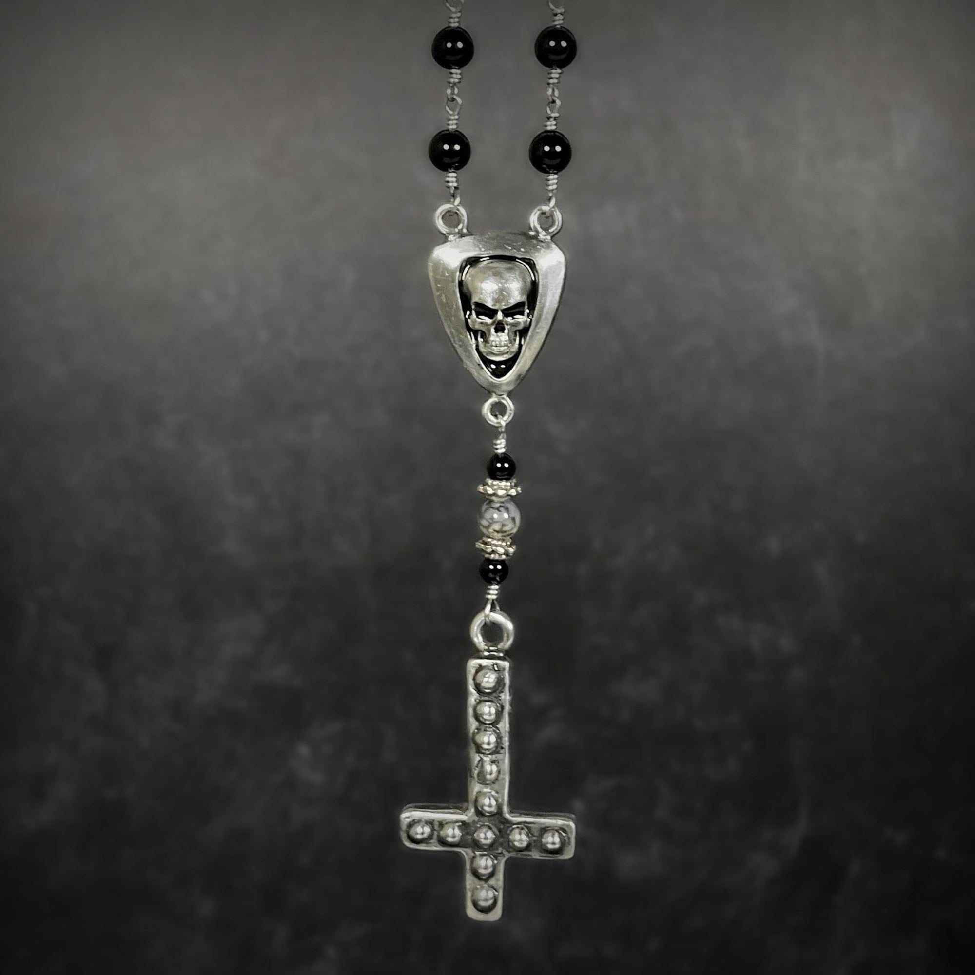 Inverted cross rosary necklace by rock my wings