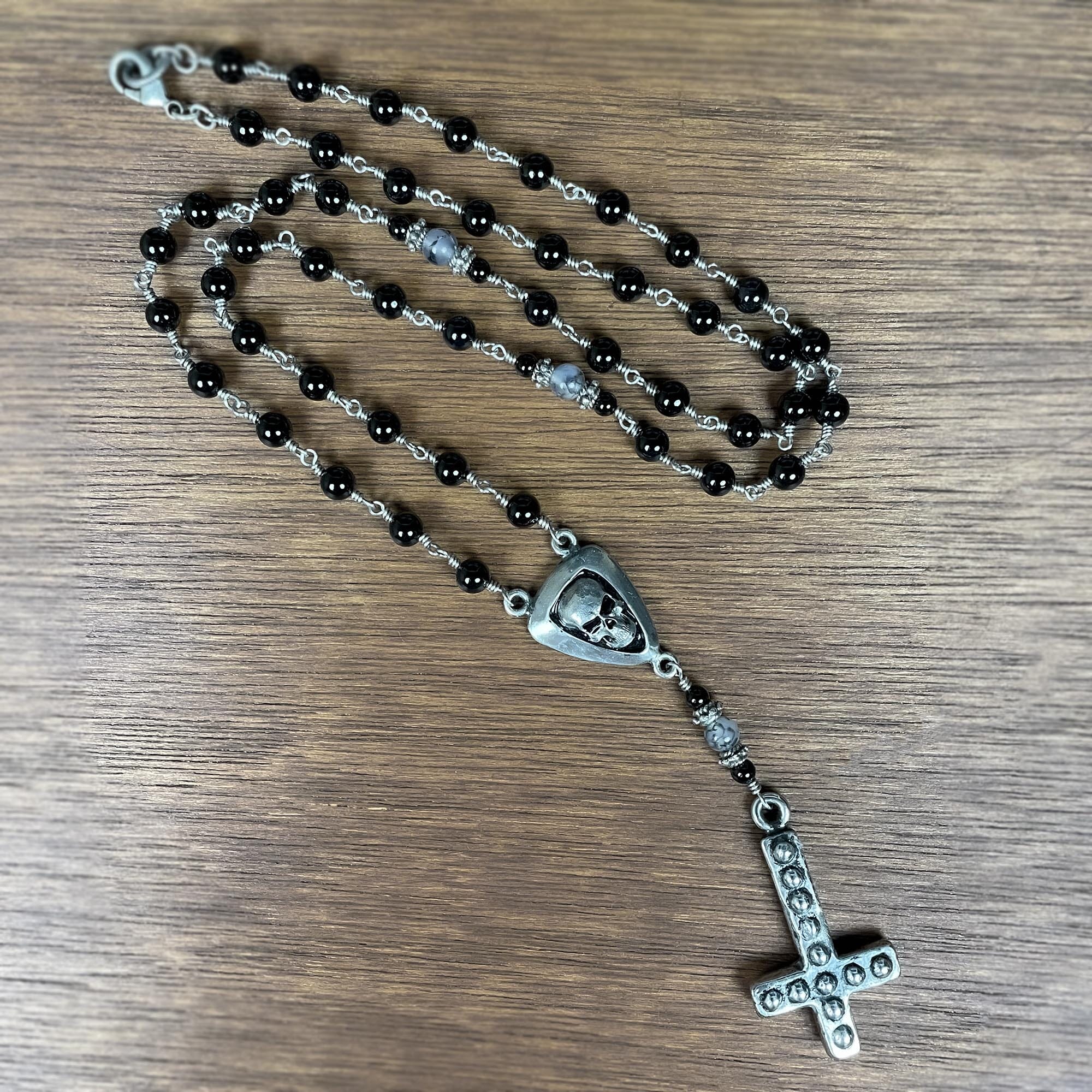beaded inverted cross rosary necklace by rock my wings