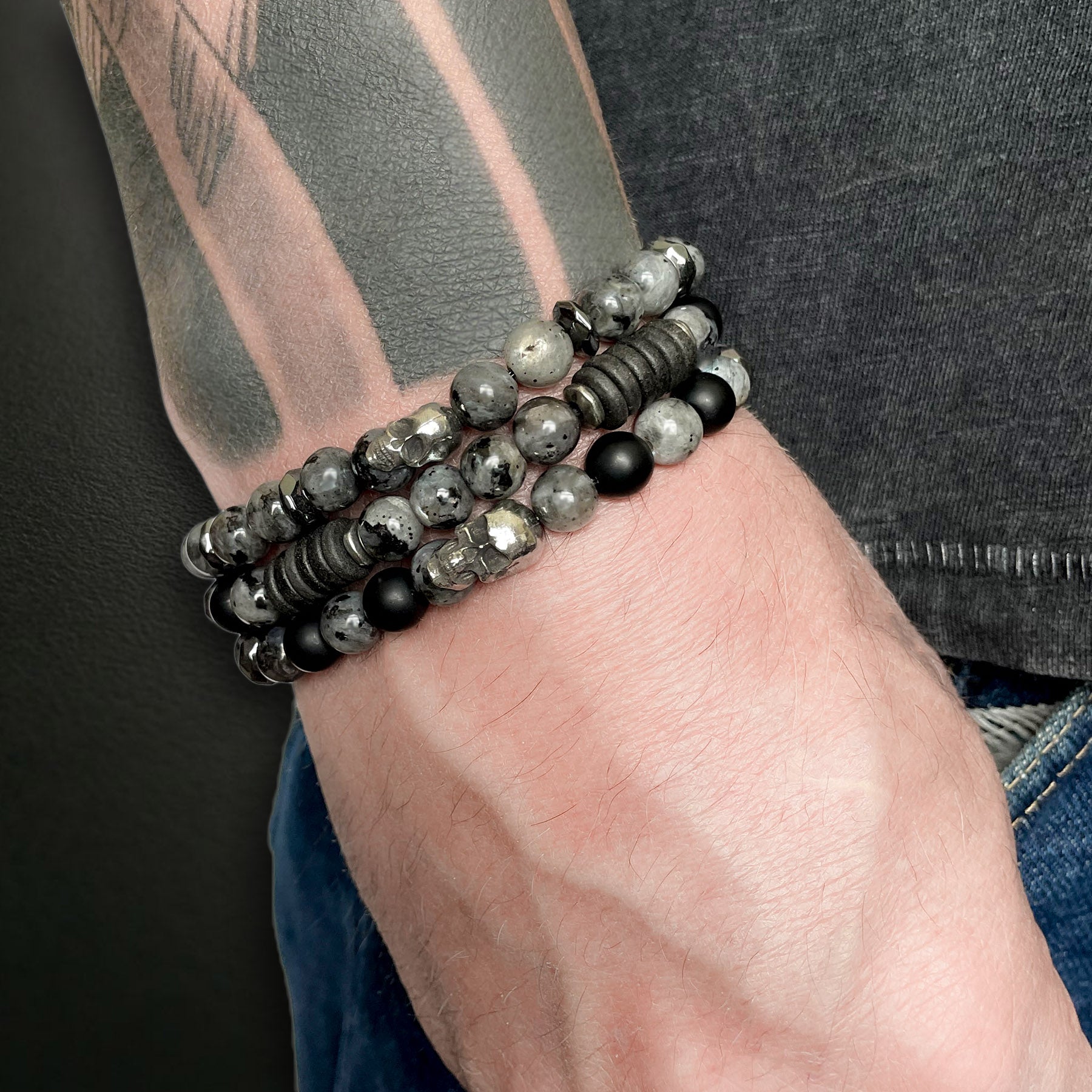 Grey and black sinister skull bracelet by Rock My Wings