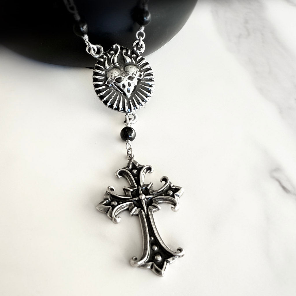 Sacred Heart of Shadows Rosary Necklace