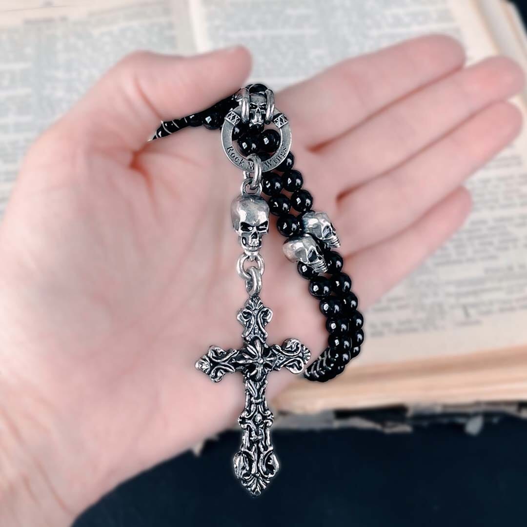 skull and cross rosary necklace for men