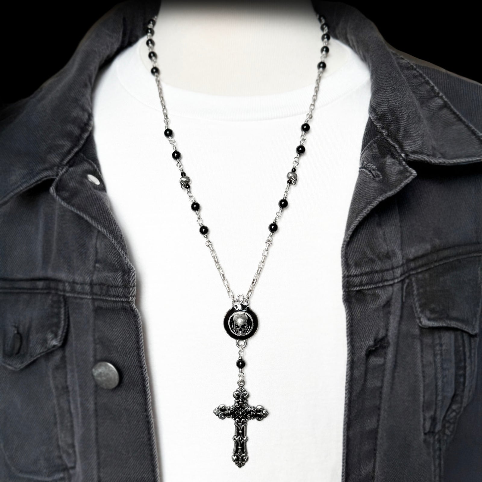 Dark Oath Skull Rosary Necklace