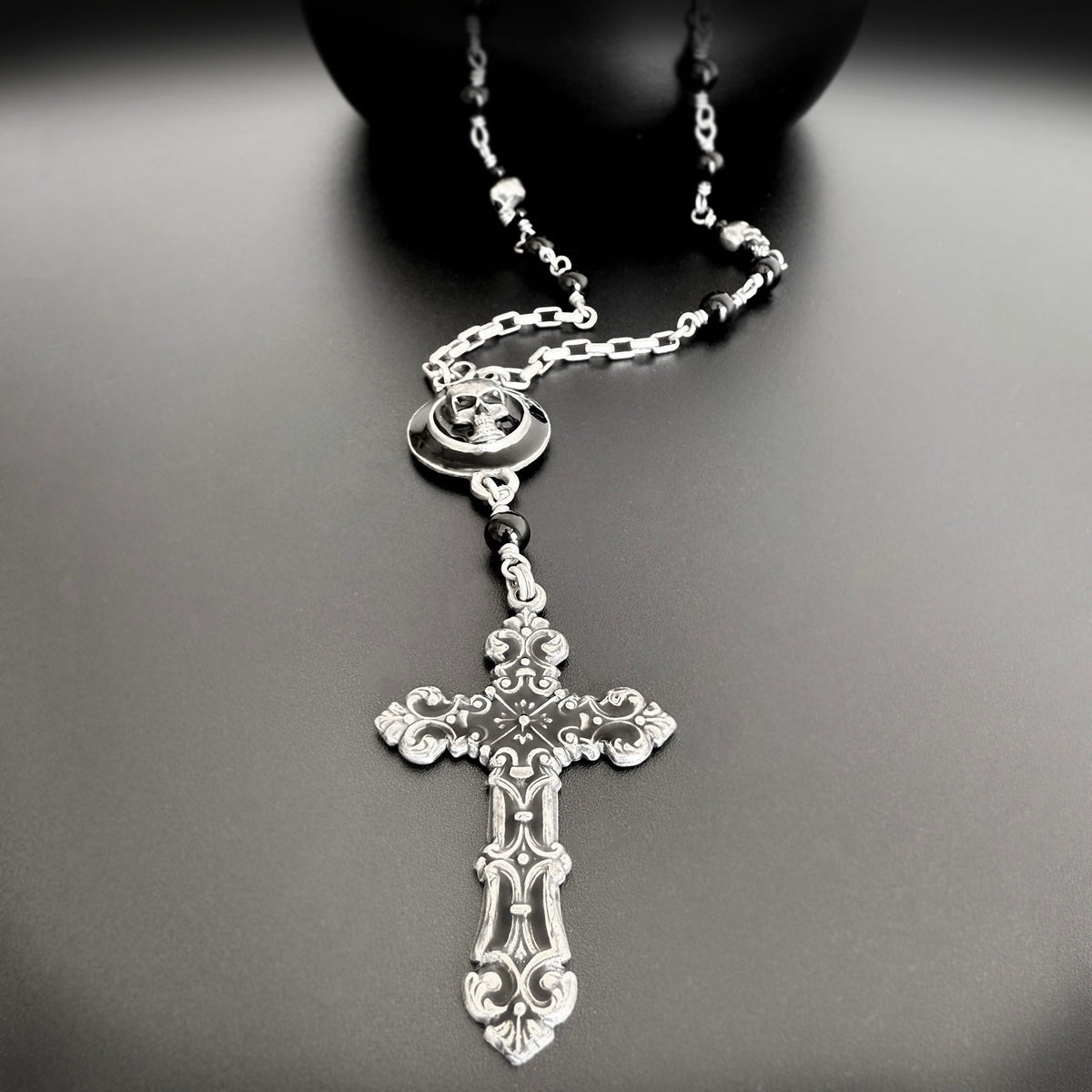 Dark Oath Skull Rosary Necklace