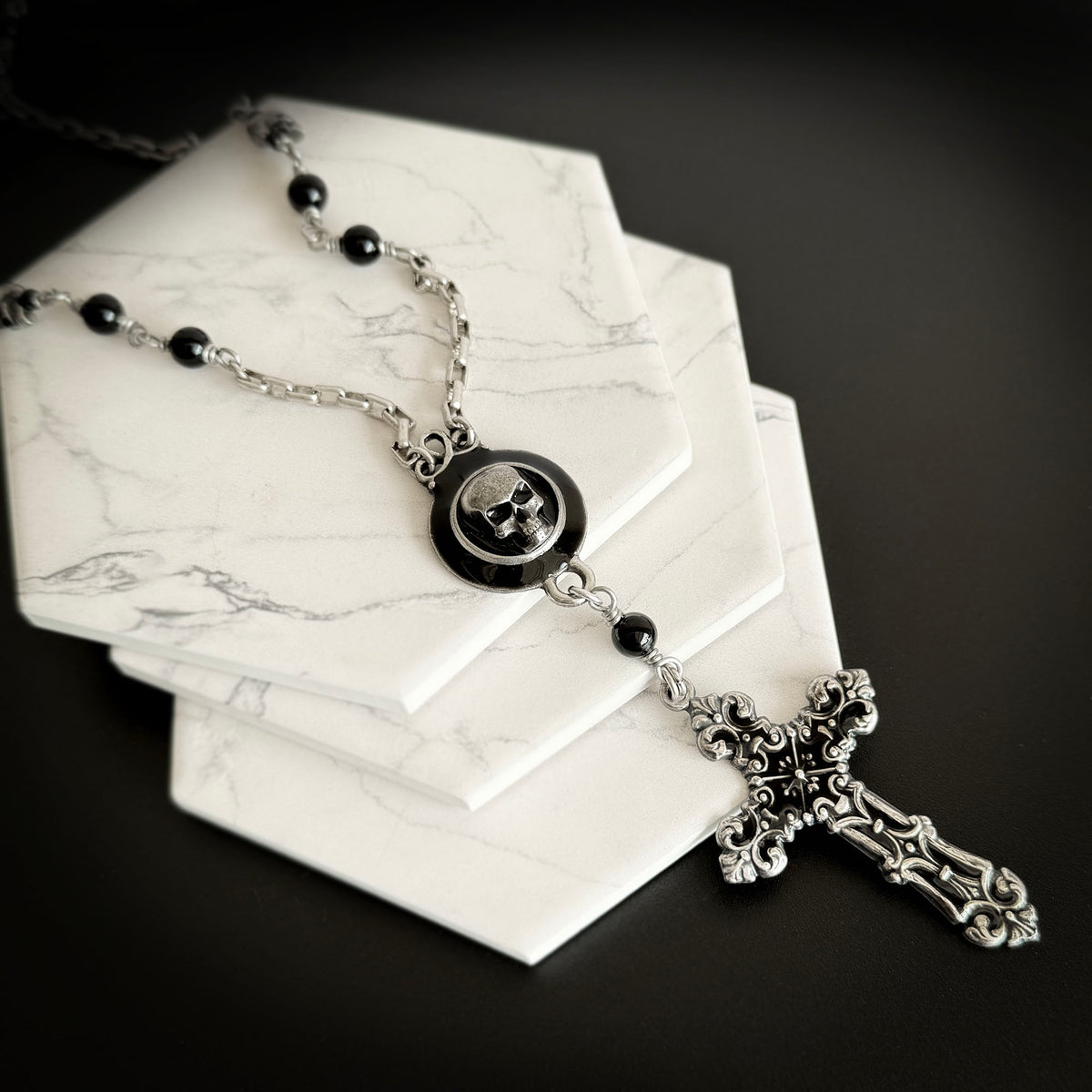 Dark Oath Skull Rosary Necklace