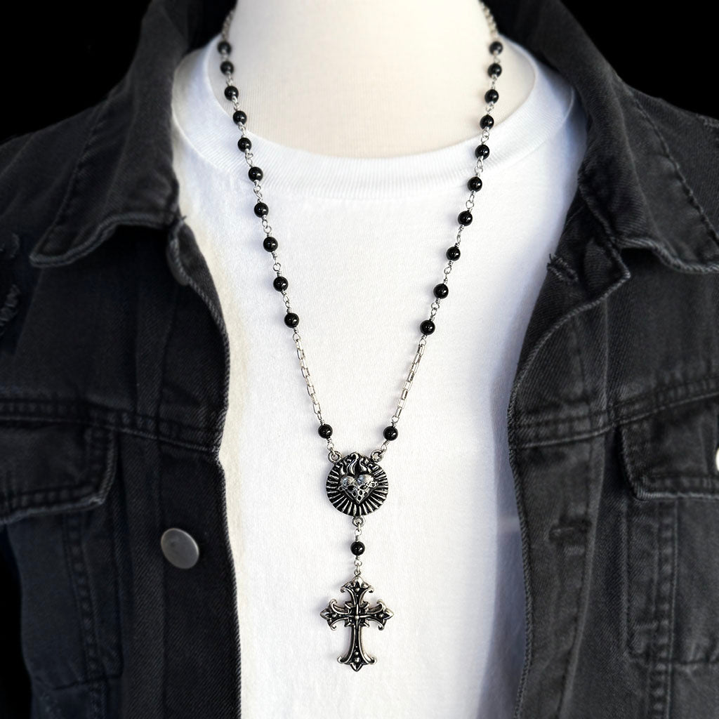 Sacred Heart of Shadows Rosary Necklace