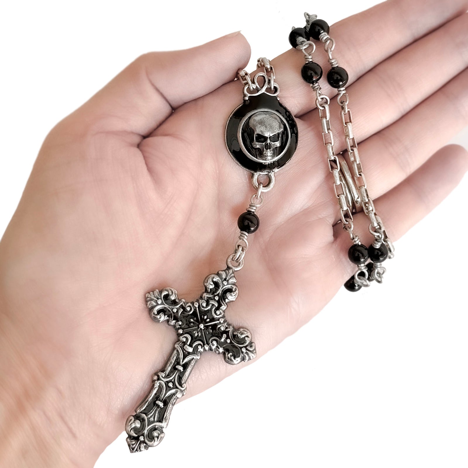Dark Oath Skull Rosary Necklace