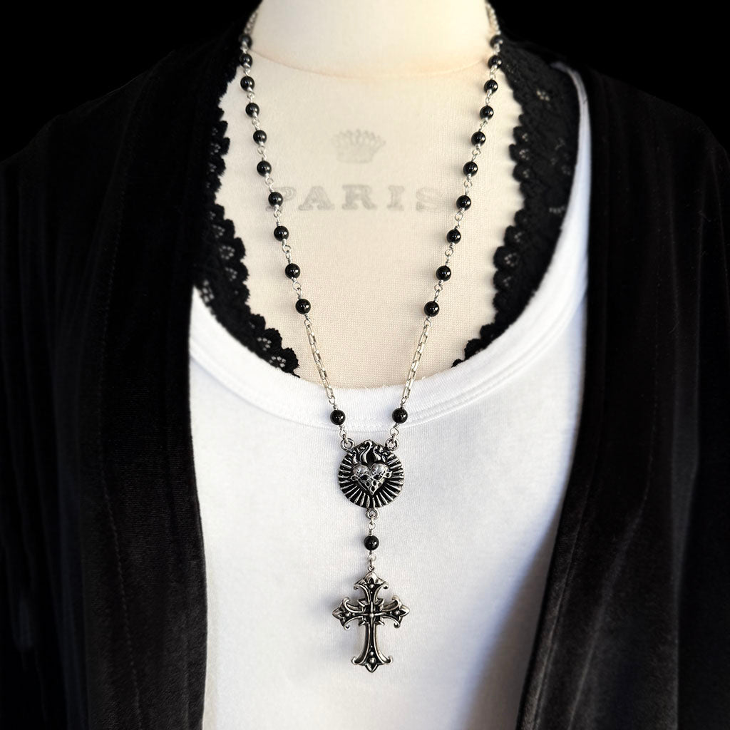Sacred Heart of Shadows Rosary Necklace