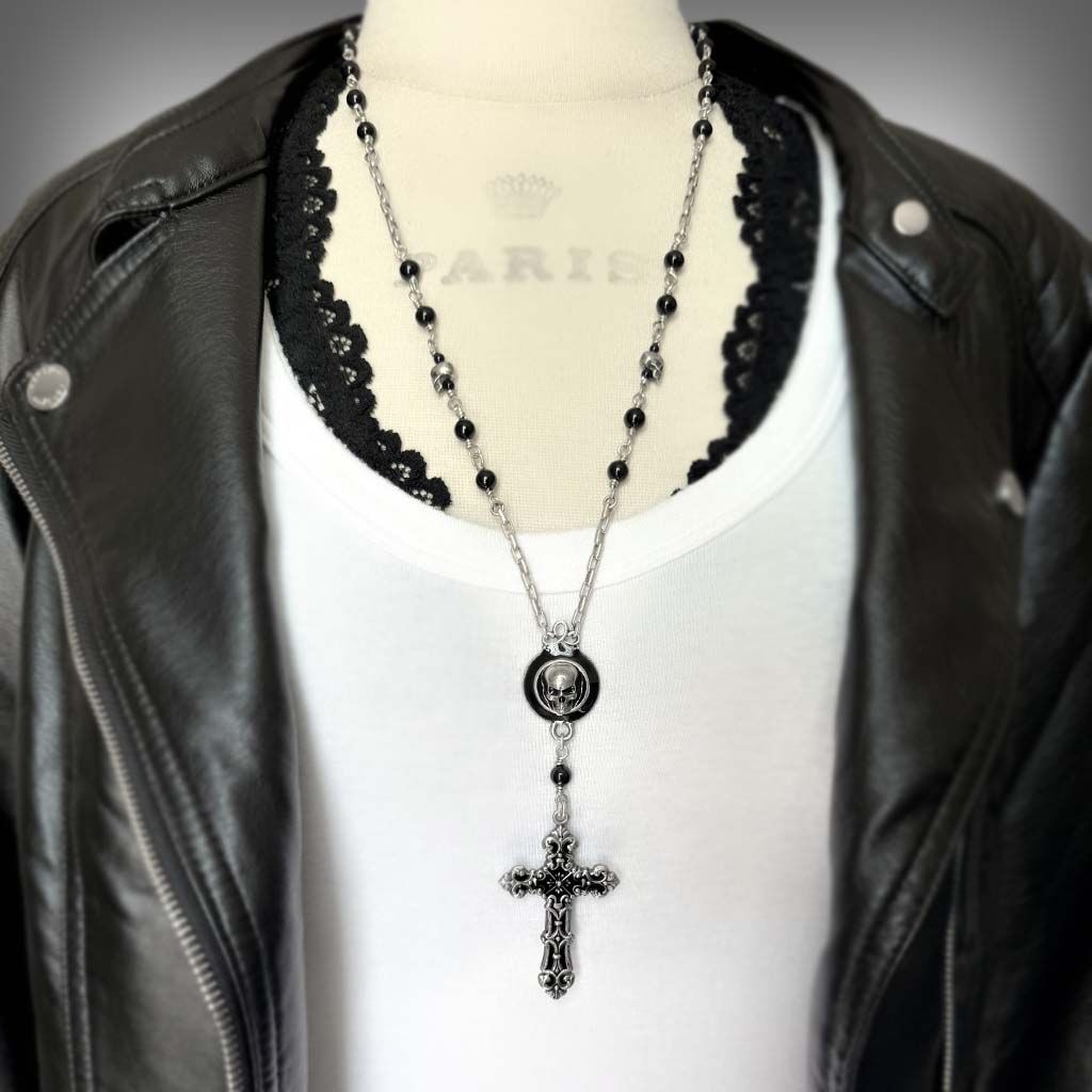 Dark Oath Skull Rosary Necklace