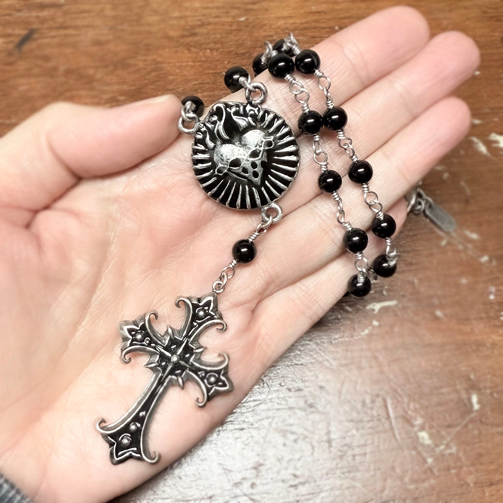 Sacred Heart of Shadows Rosary Necklace