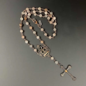 Copper Crown Beaded Rosary Necklace