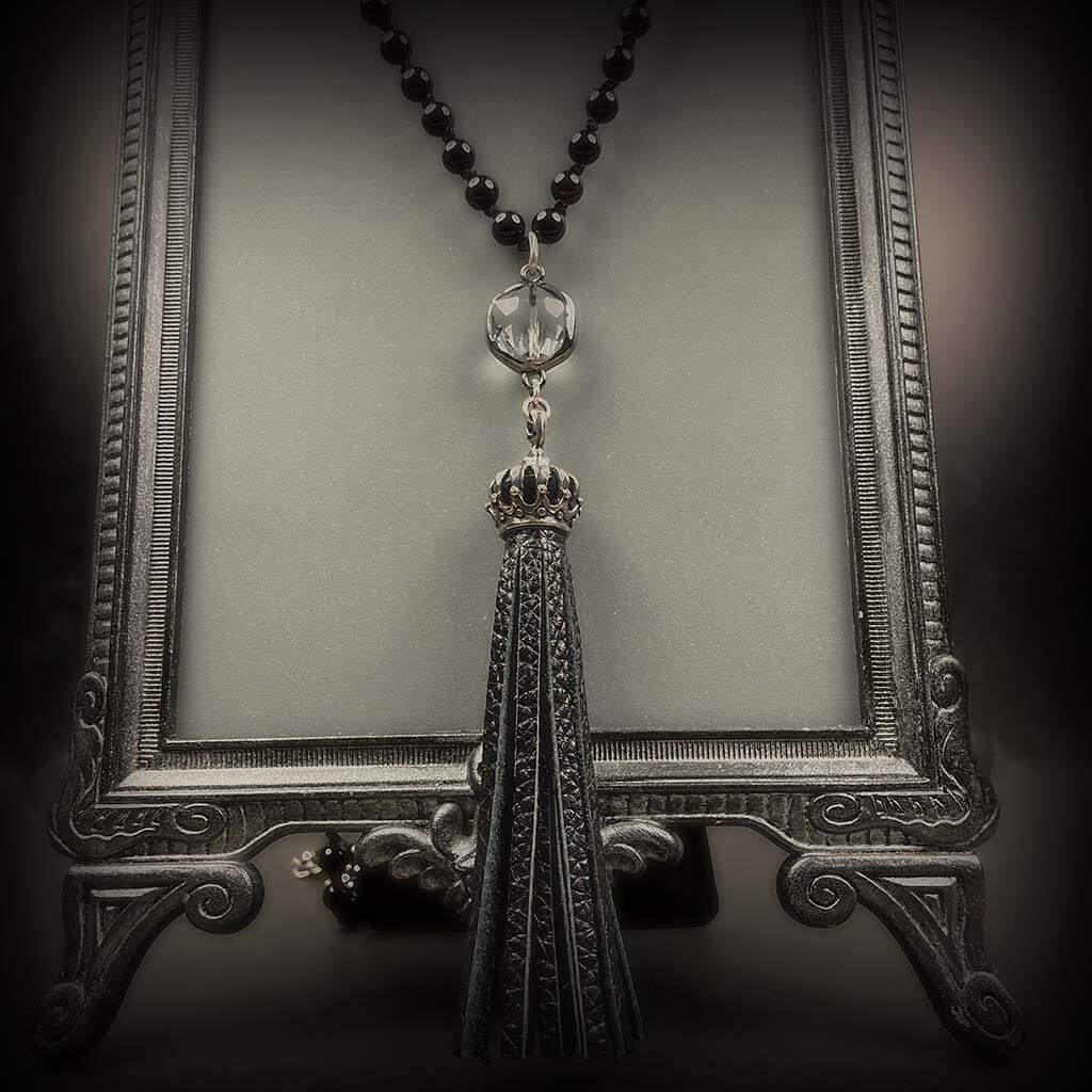 Bold Rosary Necklace with Fringe and Crystal Bead