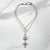 Pink double layer rosary necklace for women - crown and cross pendant