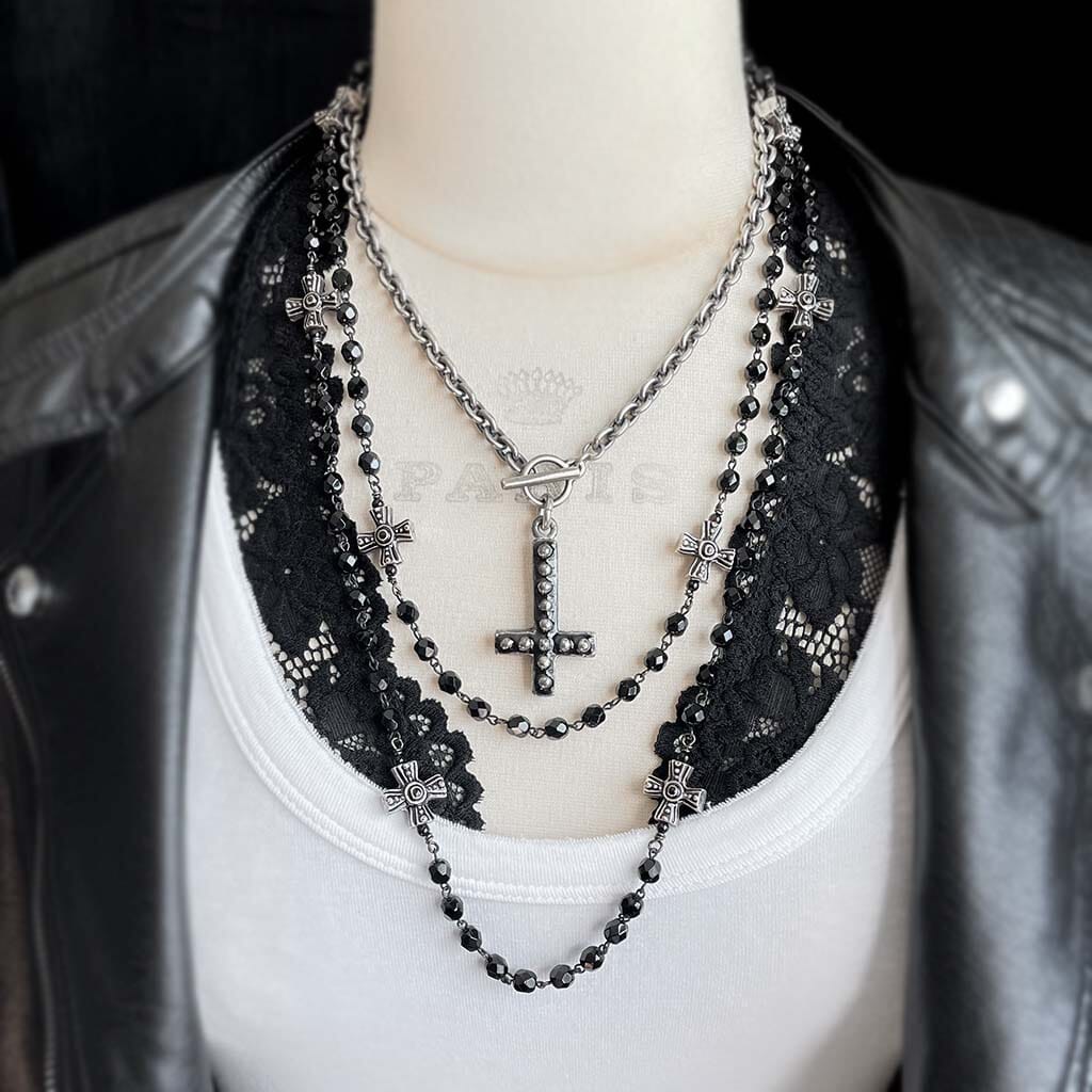 black rosary necklace - cross rosary for women