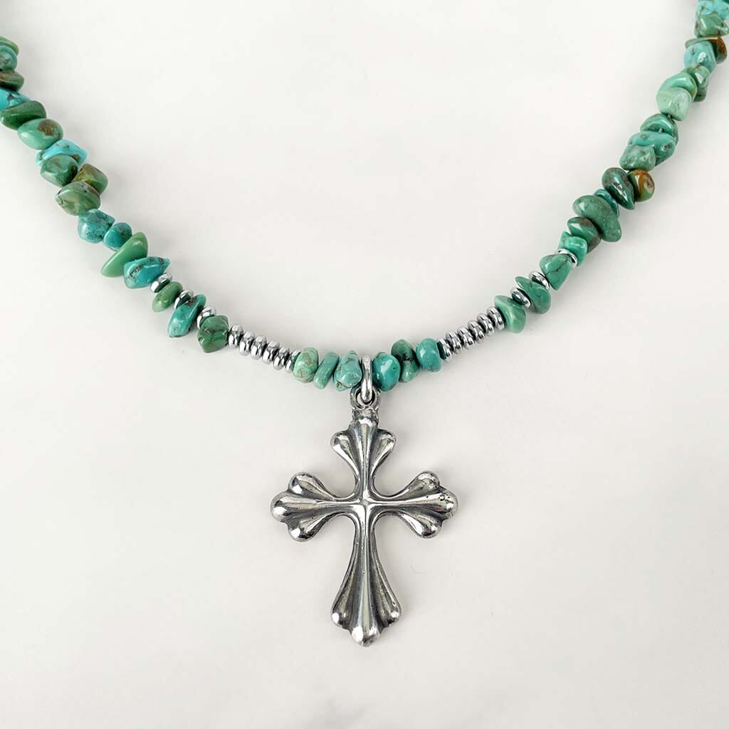 boho necklace for women - turquoise cross necklace