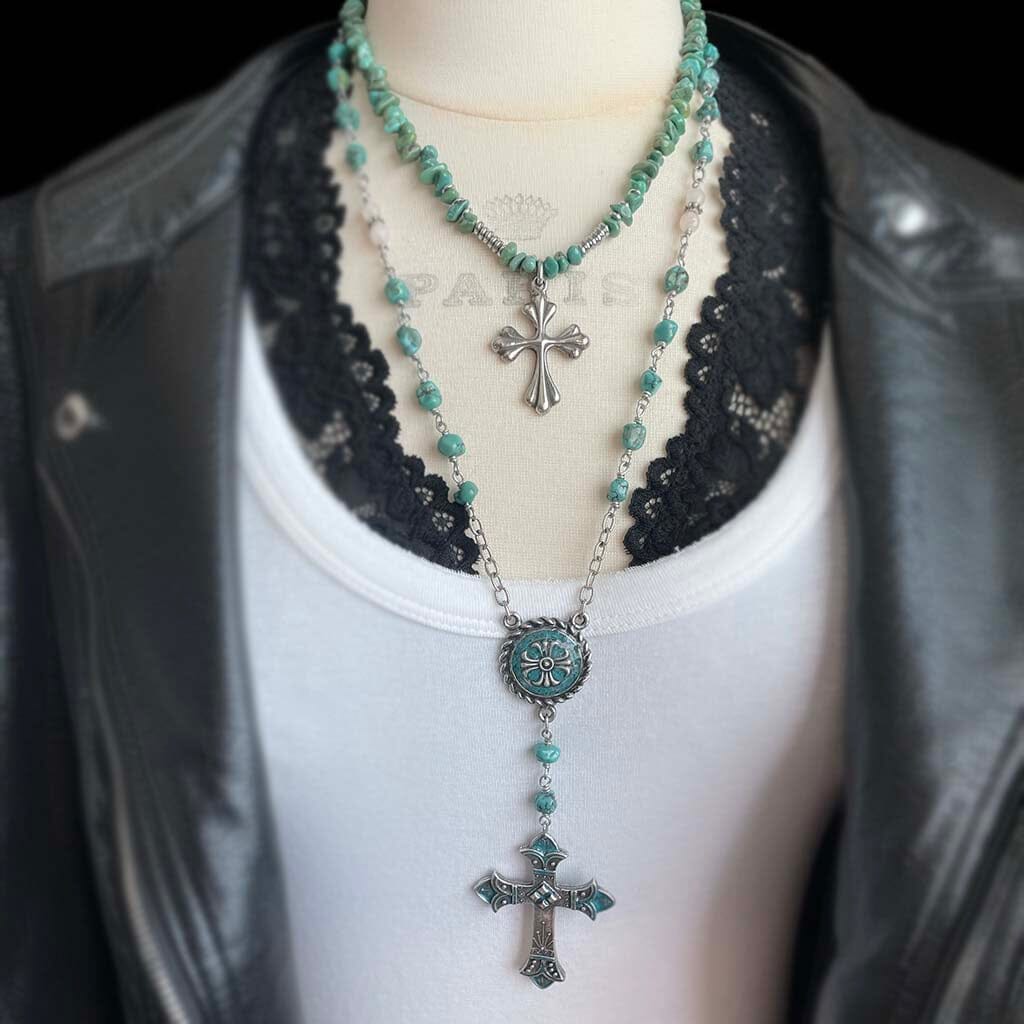 Rocker Jewelry - Turquoise rosary necklace for women