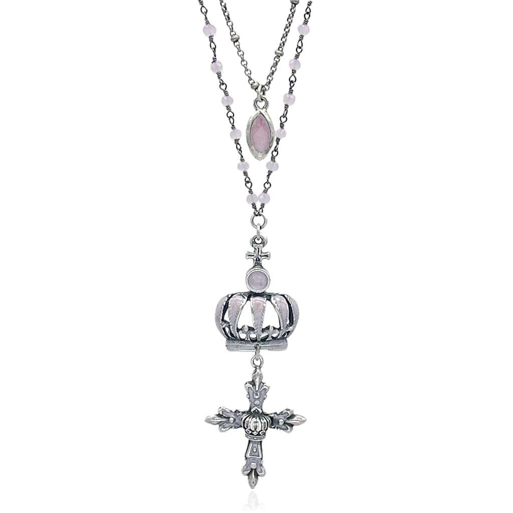 Short pink rosary necklace for women
