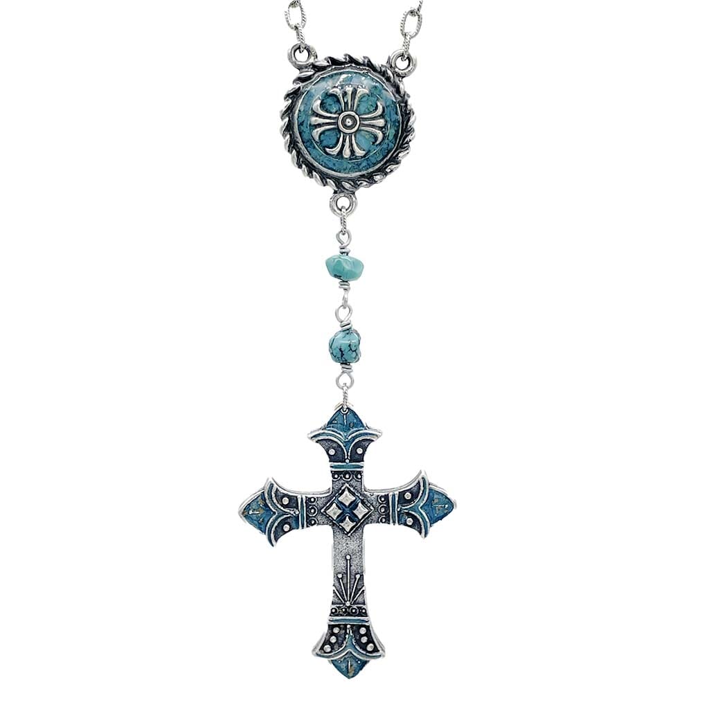 Turquoise Beaded Rosary Necklace - boho jewelry