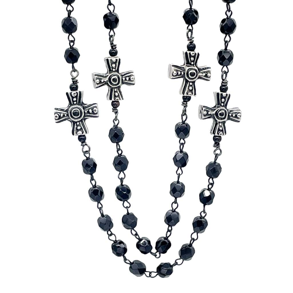 Long Cross Beaded Rosary Necklace for women