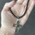 rocker jewelry for women - cross necklace with onyx beads
