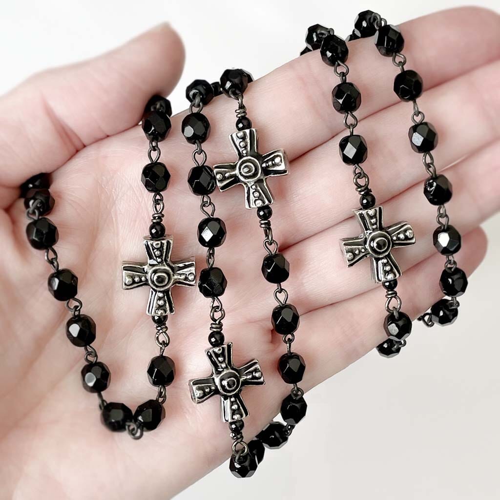 Cross Beaded Rosary Necklace - Rock n Roll Jewelry