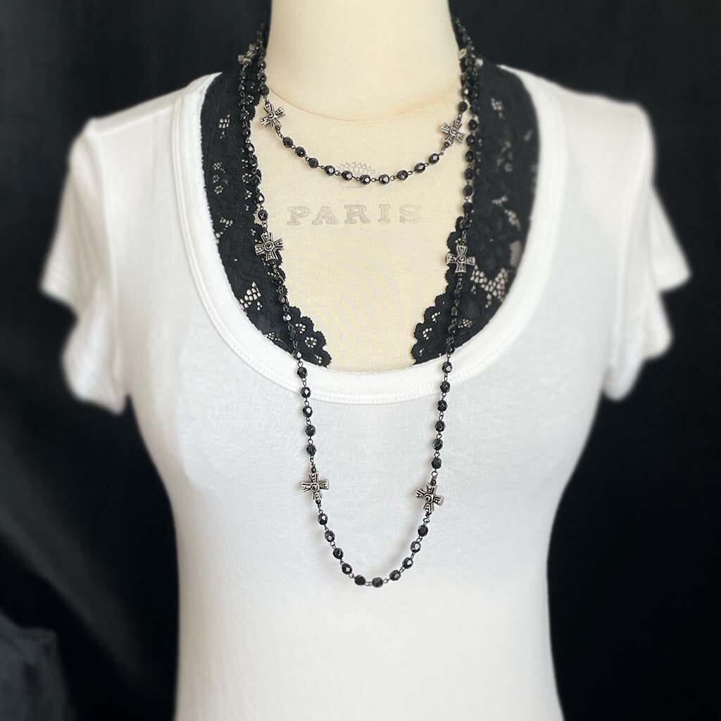 long cross rosary necklace for layering - rock n roll jewelry
