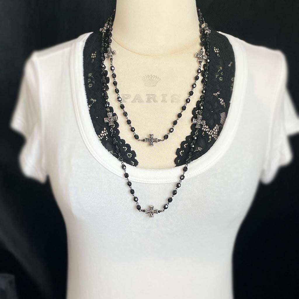 Layering necklace for women - cross rosary necklace