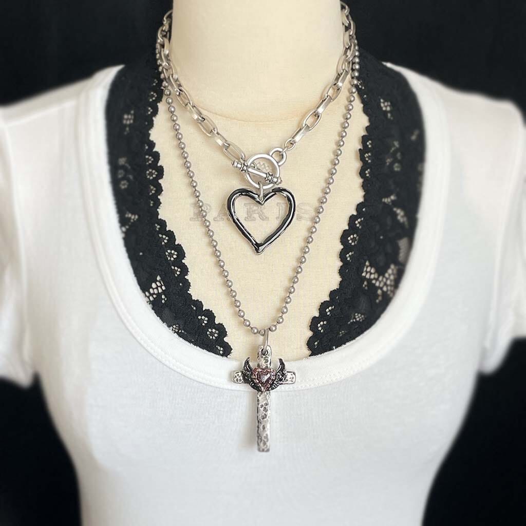 Wing and heart cross pendant for women - edgy jewelry