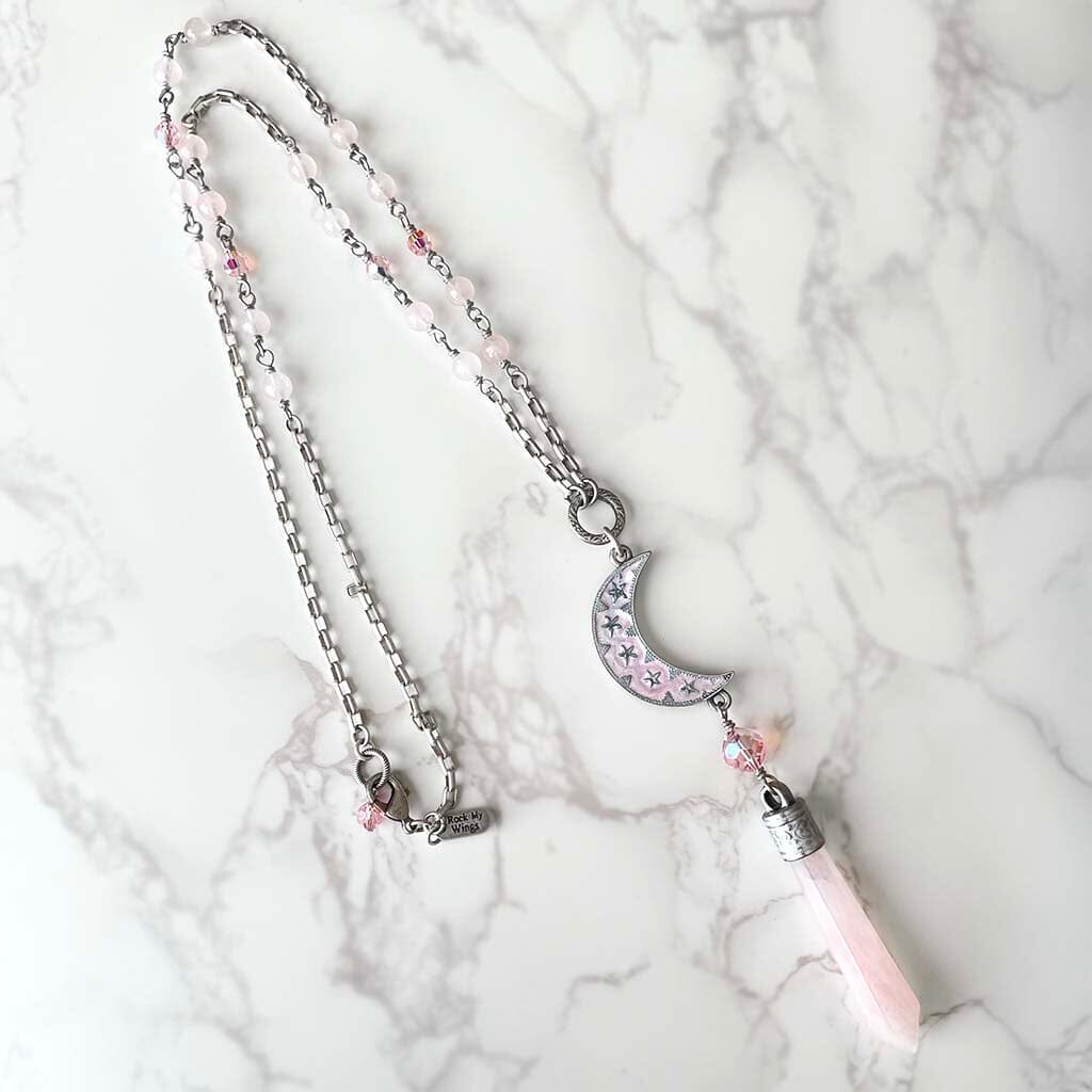 Pink Celestial Beaded Rosary Necklace for women