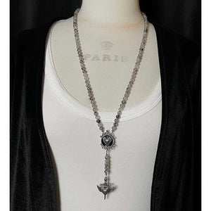 Rock n Roll Rosary Necklace for Women. Winged Heart Beaded Rosary.