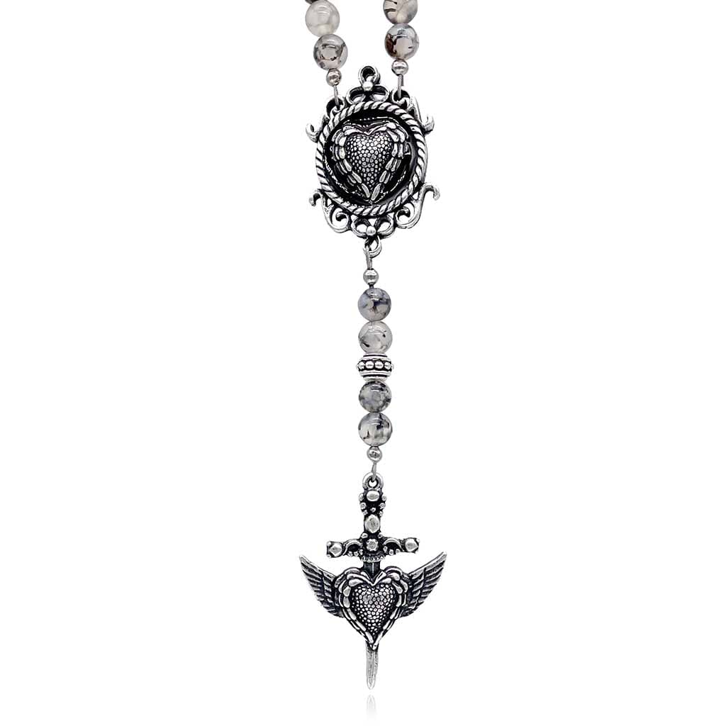 Winged Heart Dagger Bead Rosary Necklace by Rock My Wings