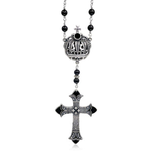 Ebony and Ivory Beaded Rosary Necklace