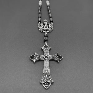 Ebony and Ivory Beaded Rosary Necklace