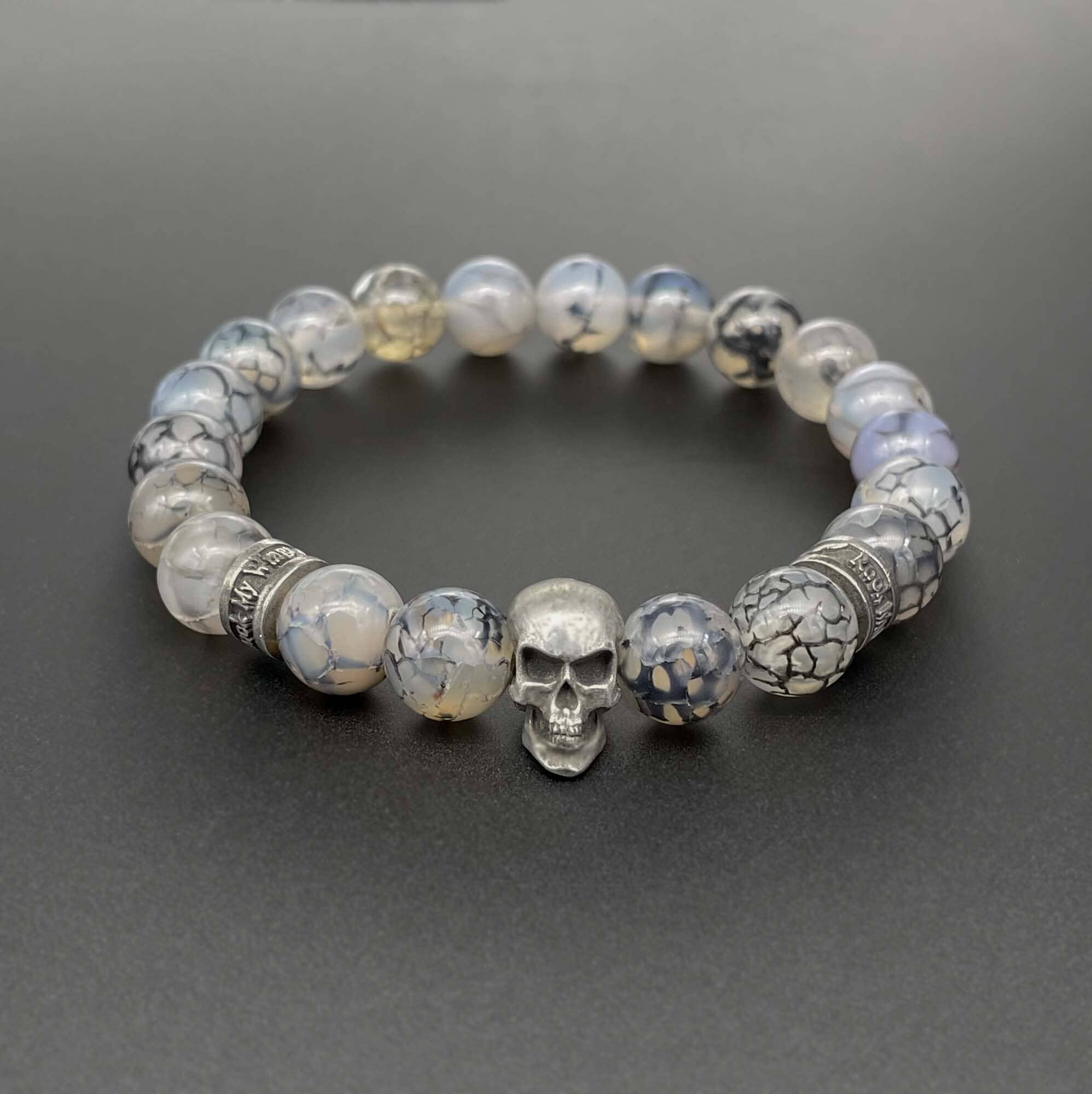 Large Skull Stretch Gemstone Bracelet by Rock My Wings