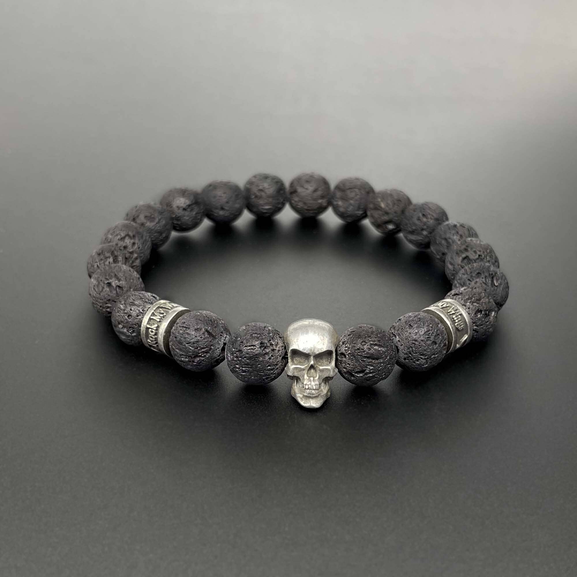 Large black skull bead bracelet for men by Rock My Wings