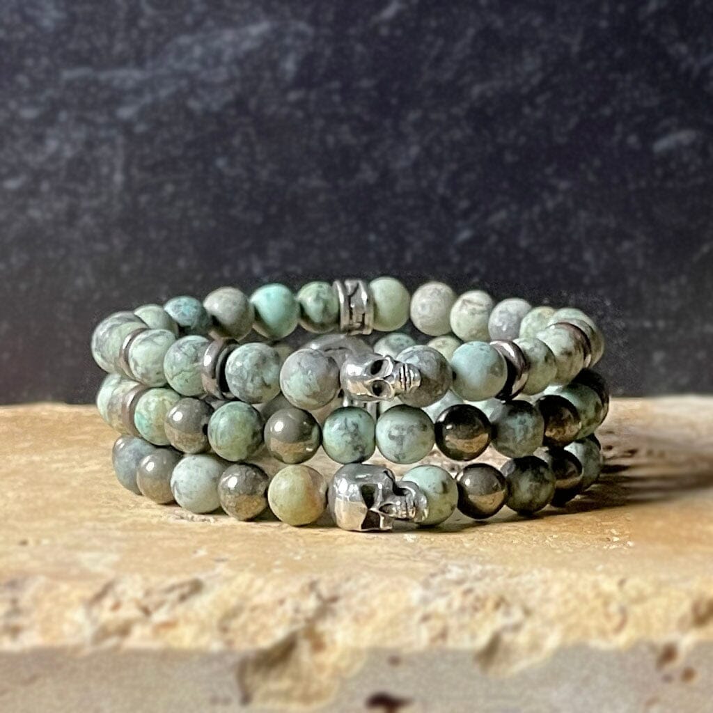 Small skull and turquoise stretch bracelet by rock my wings