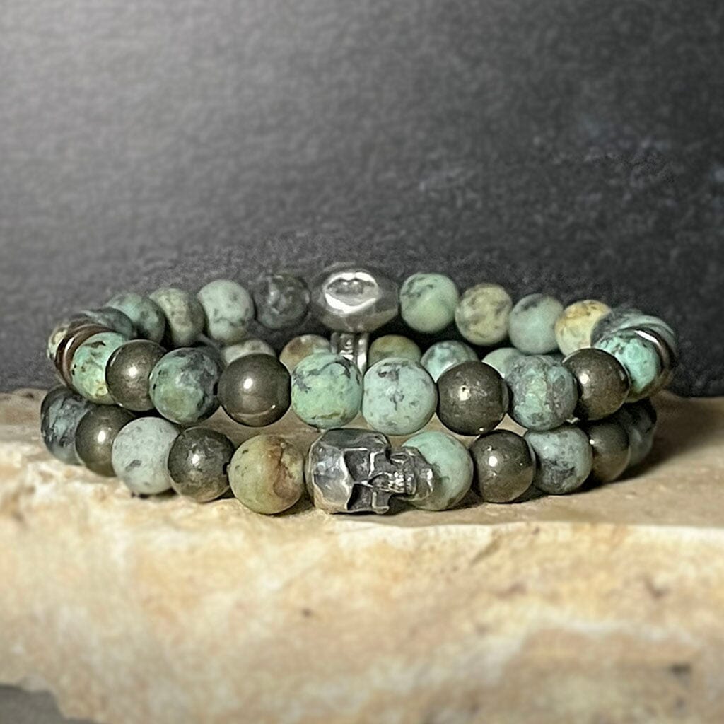 Turquoise and skull gemstone bracelet for men by Rock my Wings