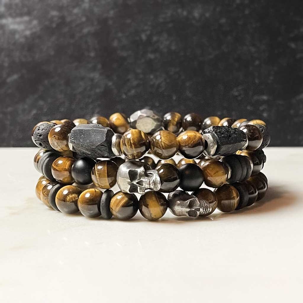 Tiger Eye Gemstone stacking bracelet for men