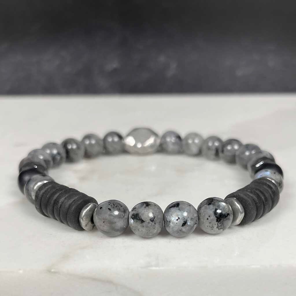 Black Gemstone Stack Bracelet by Rock My Wings. For Men or Women