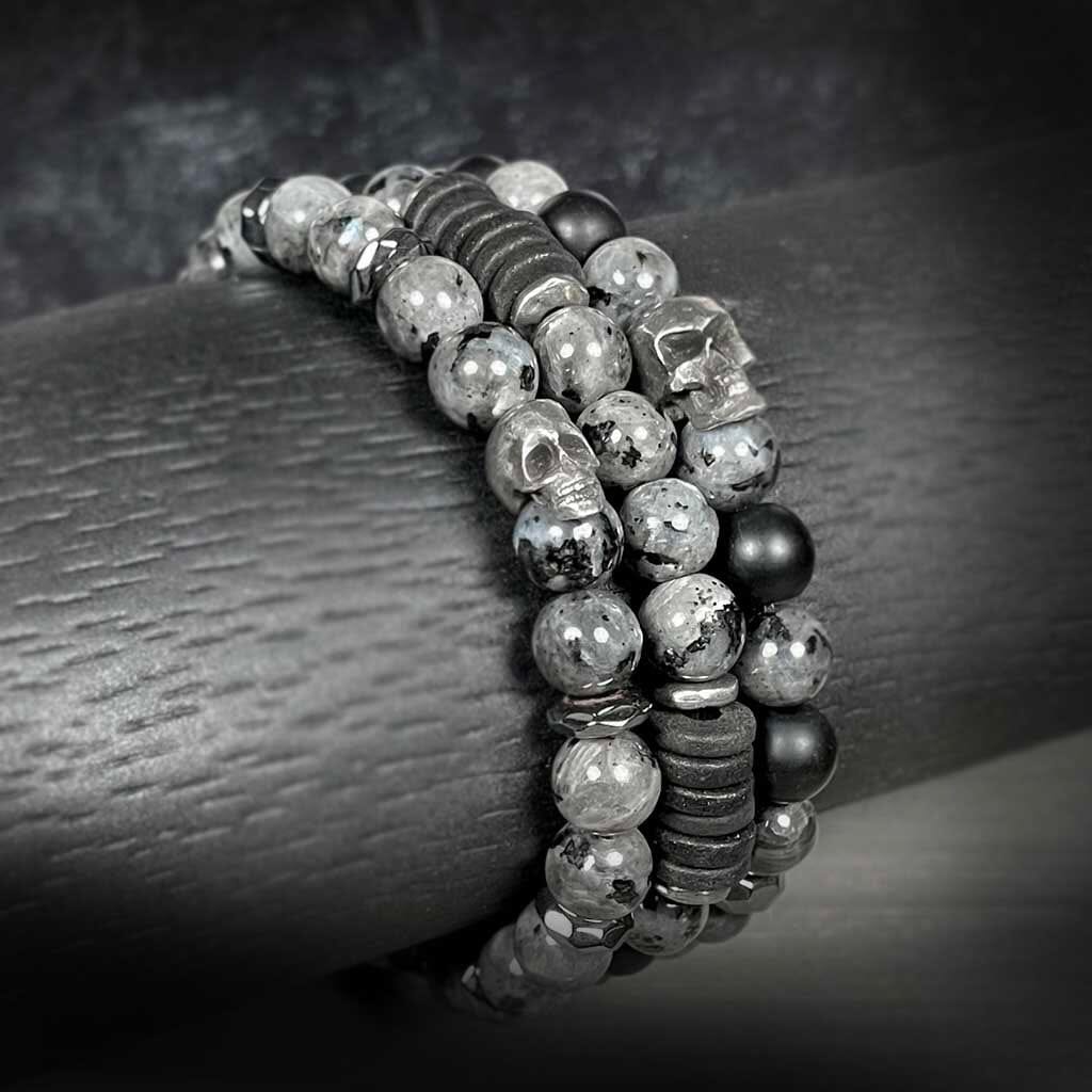 Rock n Roll Skull Gemstone Bracelets, Black and Grey, by Rock My Wings