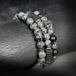 Skull and Larvikite Gemstone Bracelet Stack for Men and Women by Rock My Wings.