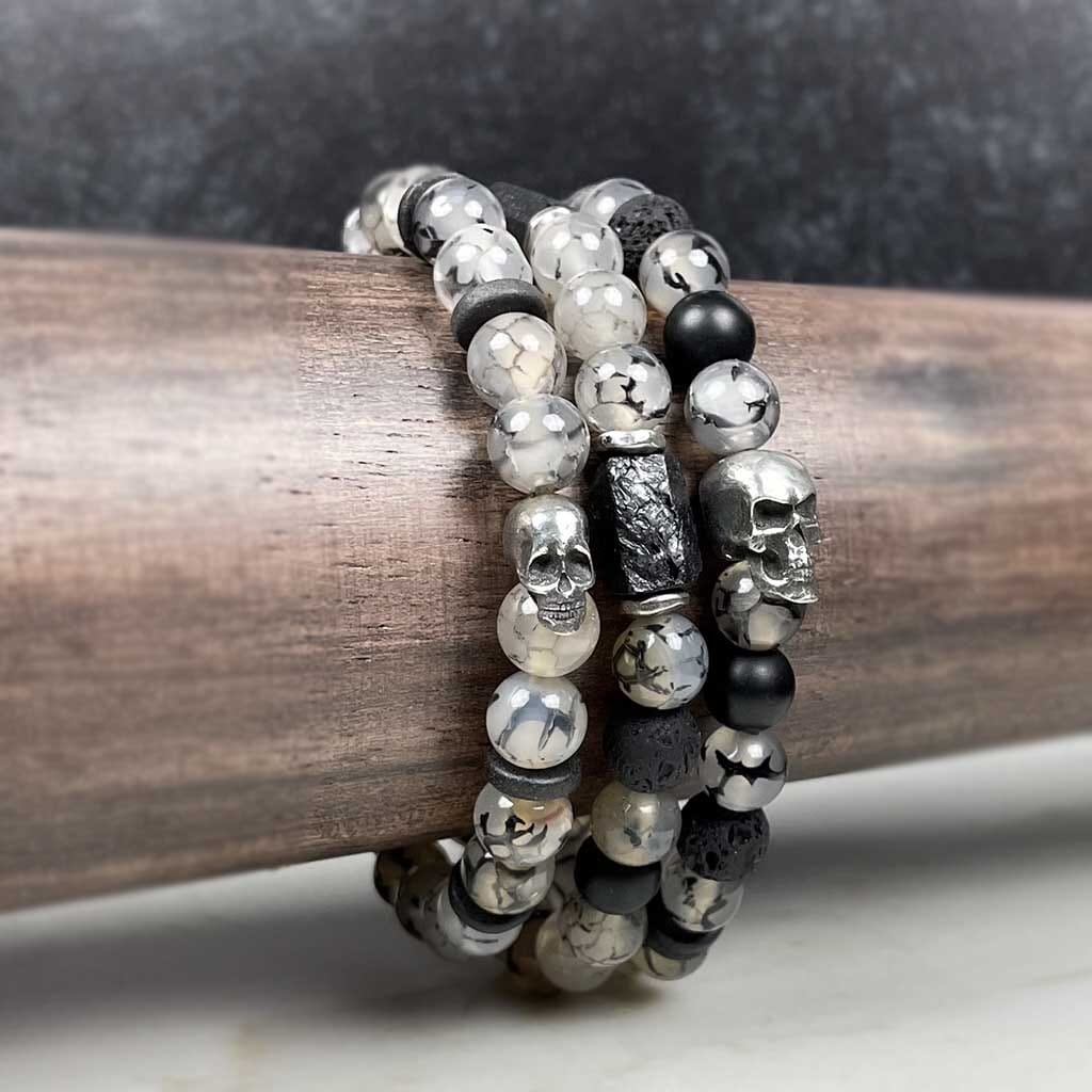 Skull with dragon vein bead bracelet by rock my wings