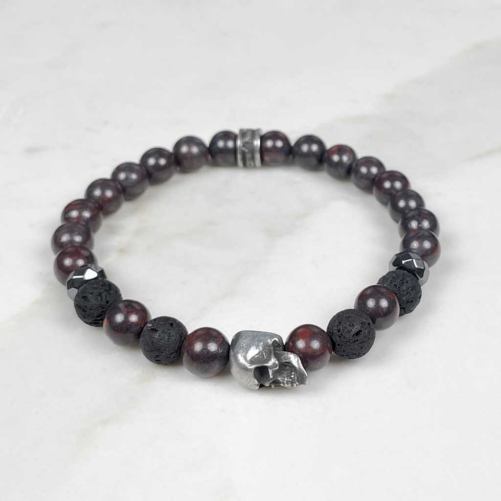 Large Skull Gemstone bracelet red and black