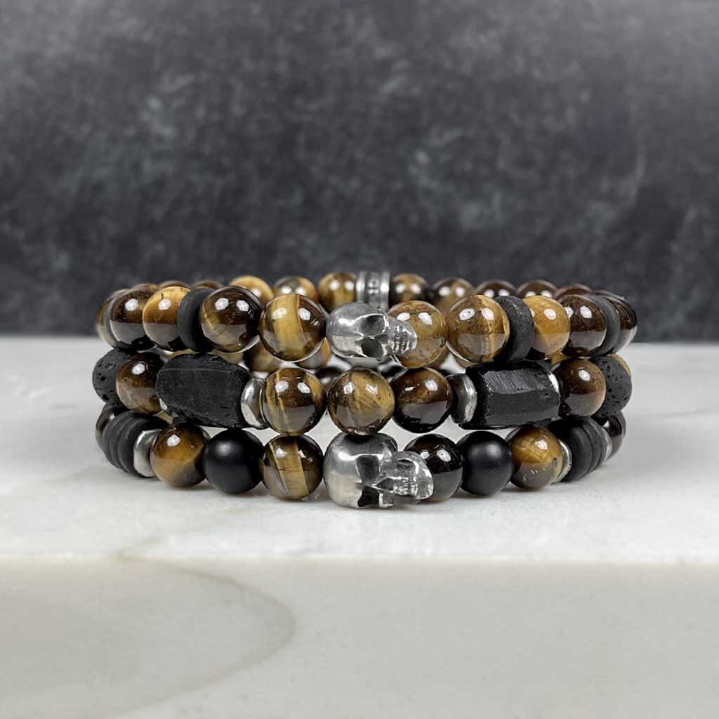 Skull Tiger Eye Gemstone Bracelet