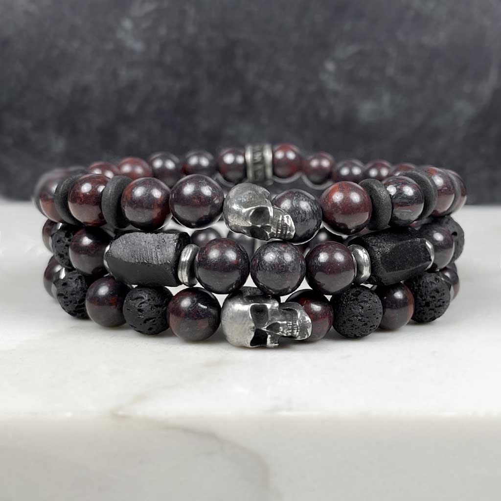 Red and black minimalist gemstone bracelet for men