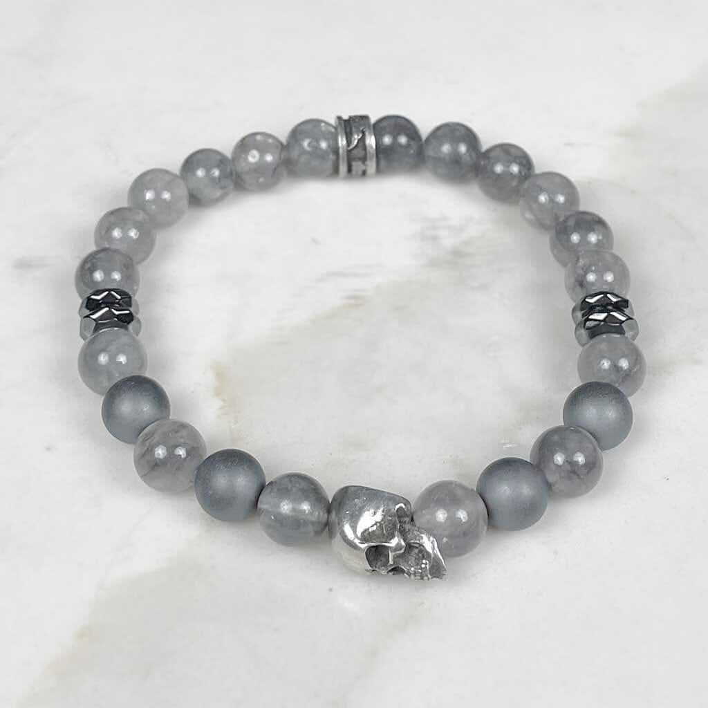 Sinister Skull Cloudy Quartz Gemstone Bracelet