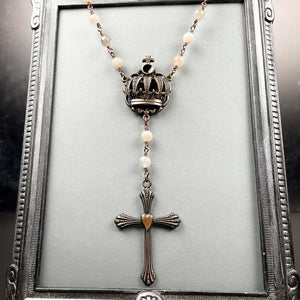 Copper Crown Beaded Rosary Necklace