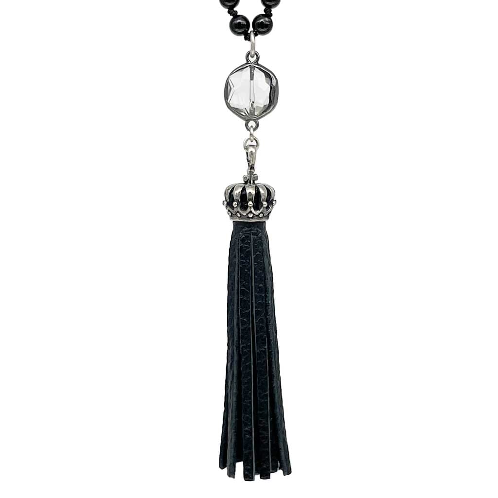 rebel crown and fringe beaded necklace with onyx beads