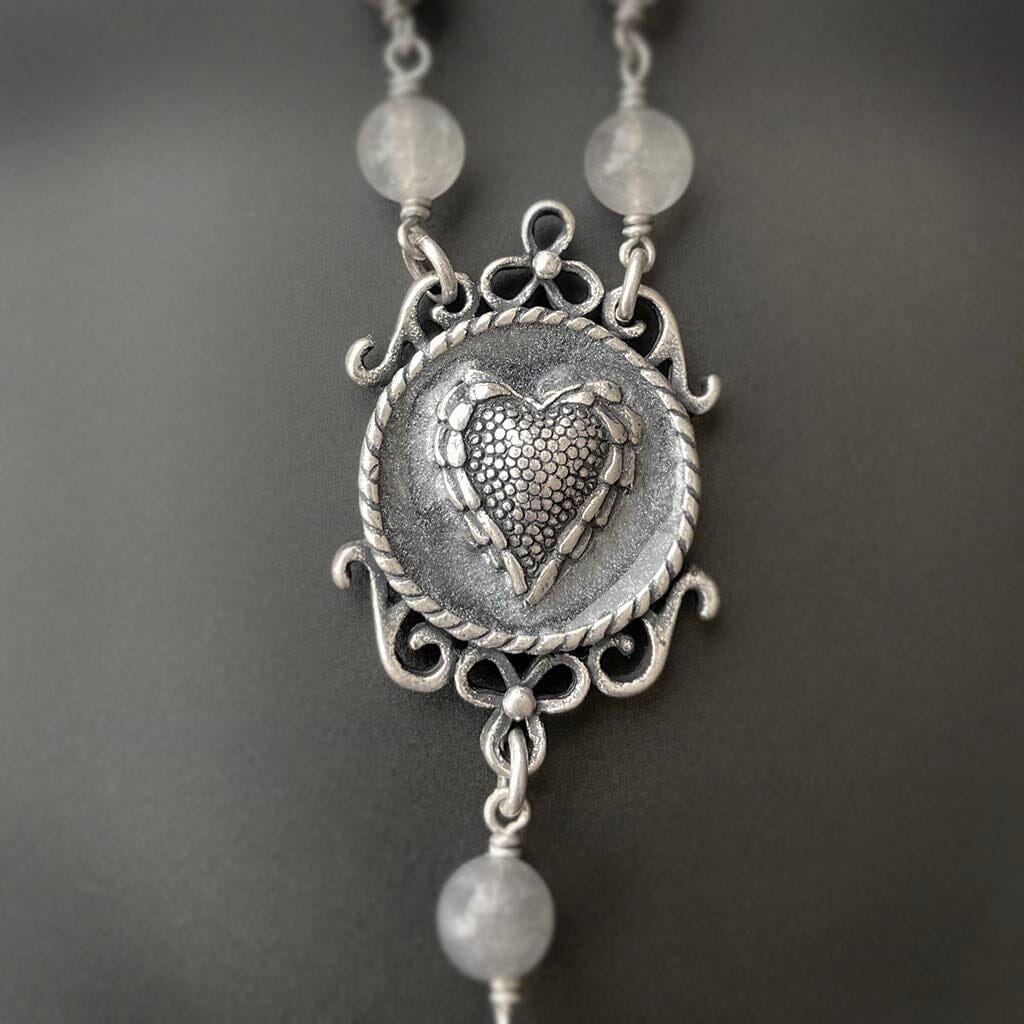 Close up view of the heart rosary center 