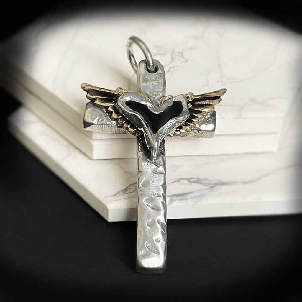 Black Heart Cross Pendant for women by Rock My Wings